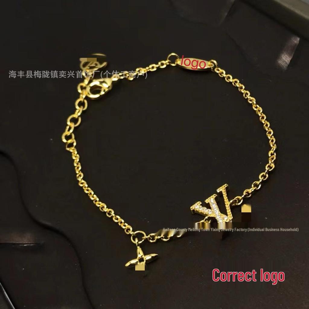 Brățară de lux LV L cu un singur rând de diamante V: Elegant, La modă, Înfrumusețat cu strasuri, Perfect pentru a face cadou.