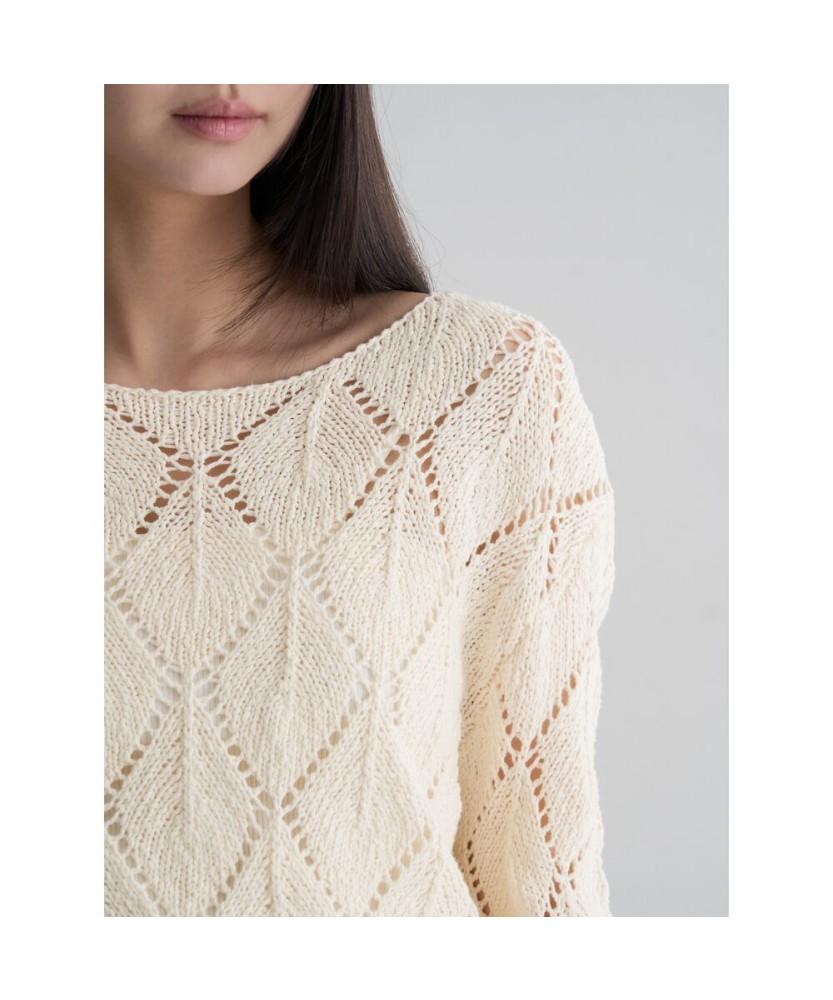 8SECONDS Crochet Long Sleeve Pullover Beige