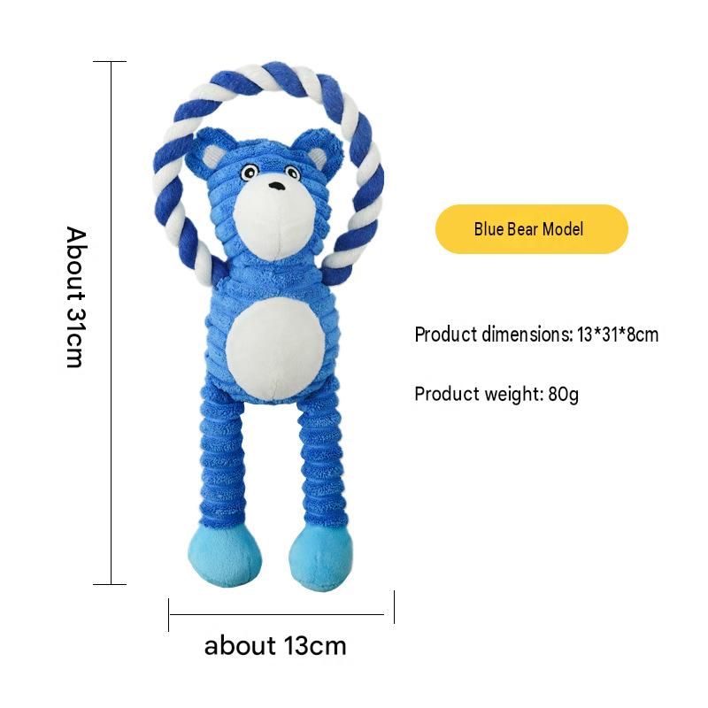 Blue Bear Monkey Pet Toy, Durable Chew Toy with Squeaker, Cotton Rope for Interactive Play, Tough Plush Dog Toy