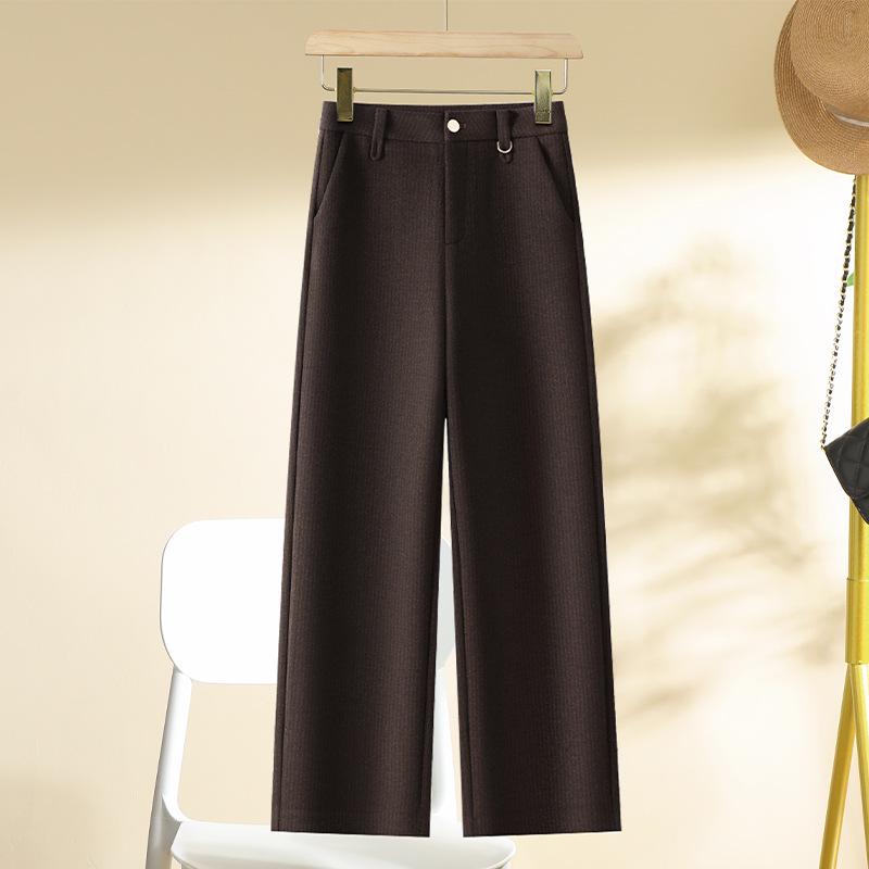 Women's 2024 Merino Wool Wide-Leg Pants - Nine-Point, Straight-Leg, Coffee Color
