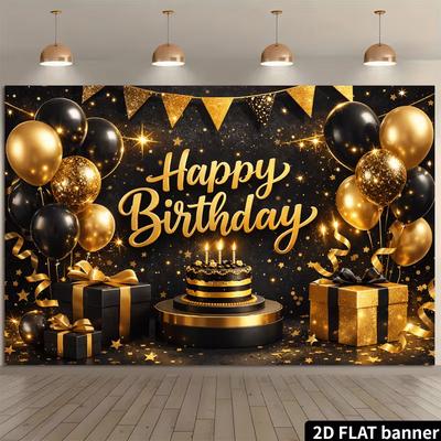 2D Modern Black Gold Celebration Backdrop Photography Background