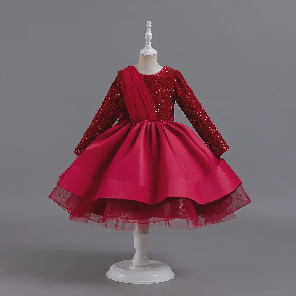 

Платье принцессы с пайетками в европейском и американском стиле - с длинными рукавами для девочек ясельного возраста (1 год) 140 cm