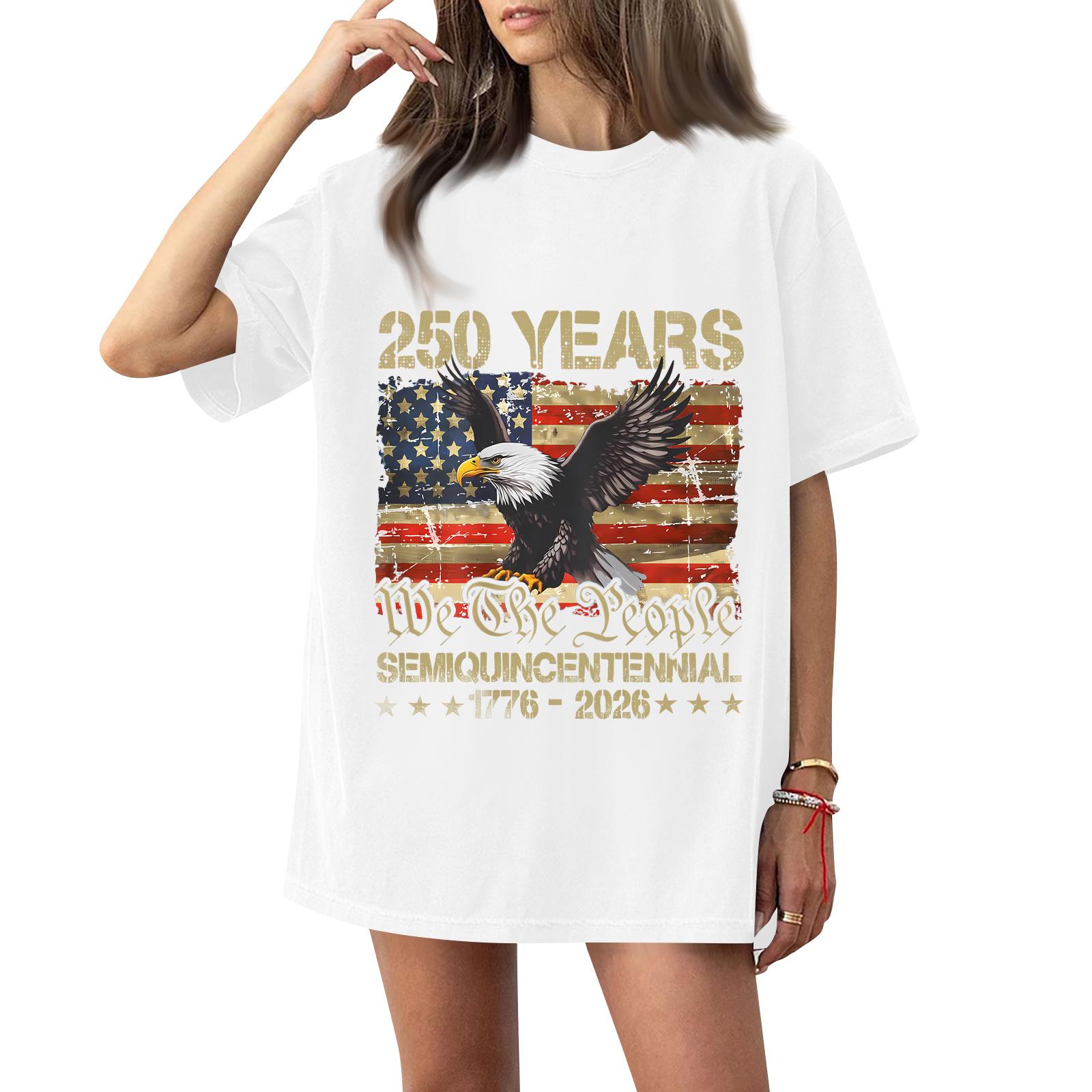 

Women s Fashionable Casual Short-Sleeve Round Neck Printed T-Shirt For The 251th Anniversary Of The Founding Of The United States XL білий