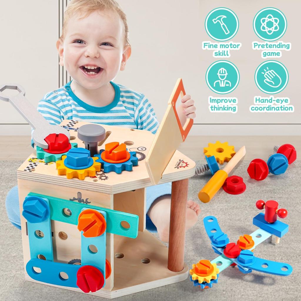 Children's Wooden Toolbox Set Toys Simulation Maintenance Tool Repair Toys Montessori Screw Puzzle Kids Pretend Play Toys Gift