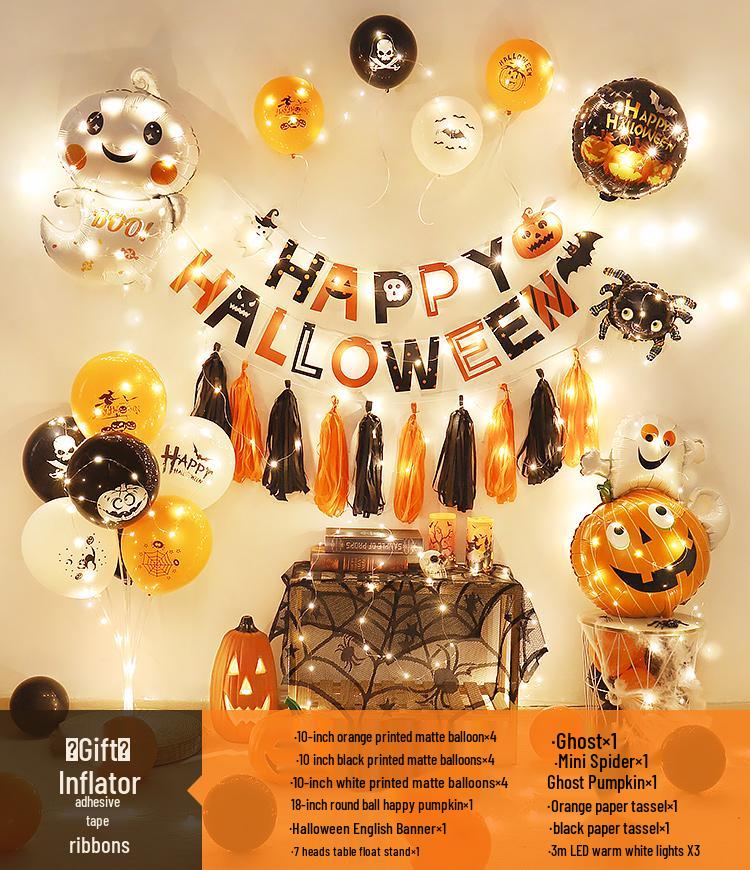 Halloween Theme Balloons and Pumpkin Lanterns for Indoor Decoration and Wall Scene Layout