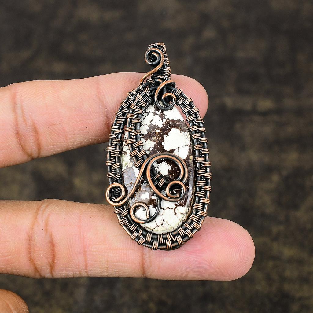 Natural Wild Horse Gemstone Handmade Copper Wire Wrap Gift Pendant 2.28 N6V74