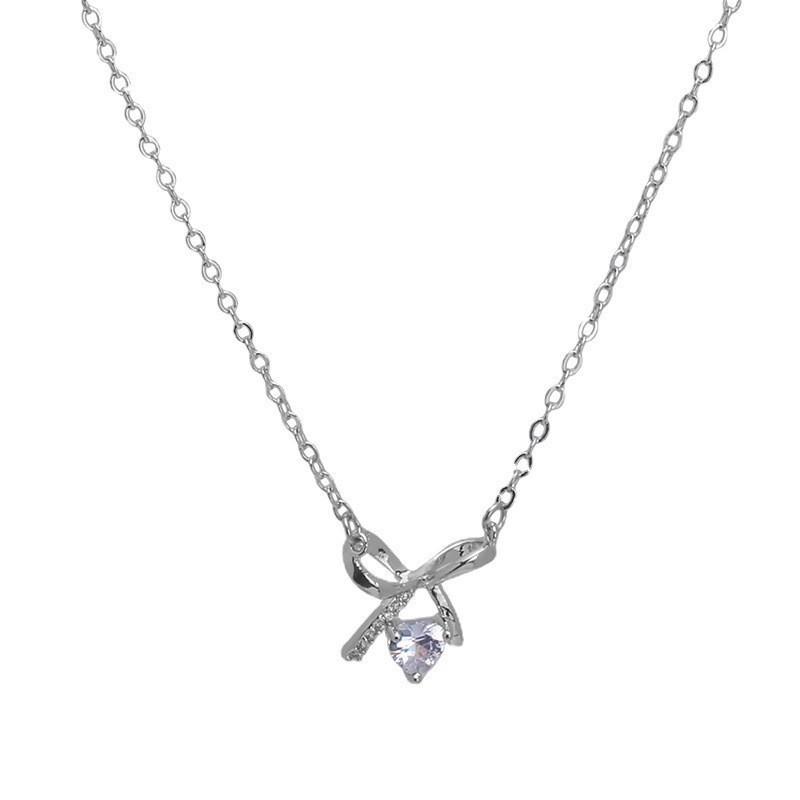 

ummer bow necklace, Japanee and Korean tyle zircon butterfly pendant necklace, imple collarbone cha for female tide acceorie