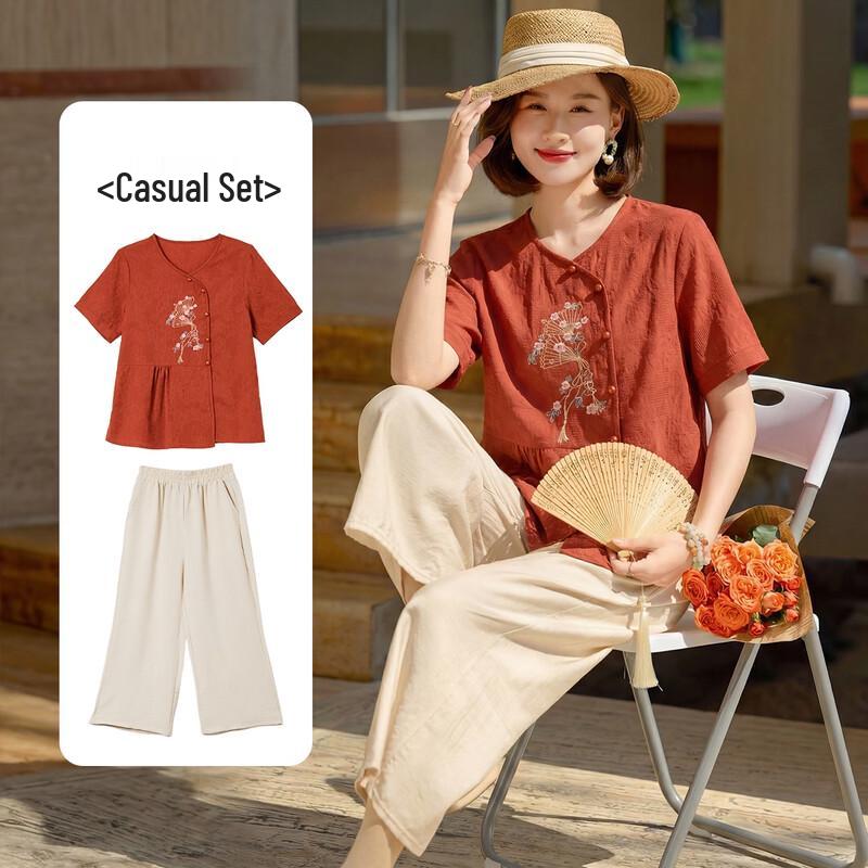 BAOLIANDUO Women s Embroidered Chinese Style Summer Set 3XL