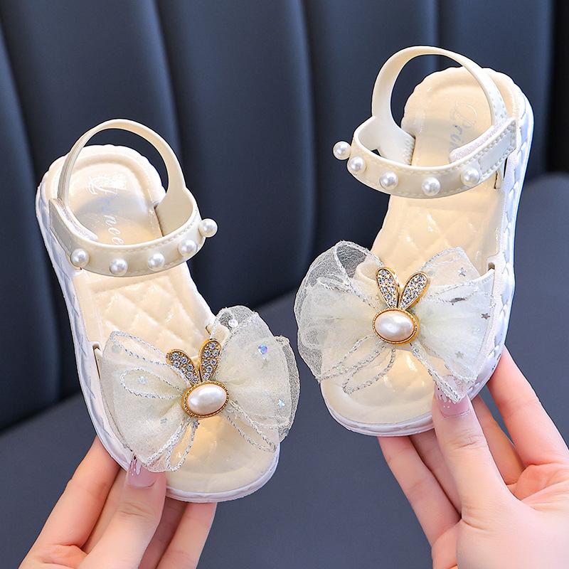 Summer Bow Beading Decoration Sandals For Girls Princess Style Children Slippers Non-slip Seabeach Flip Flops Home Kids Shoes