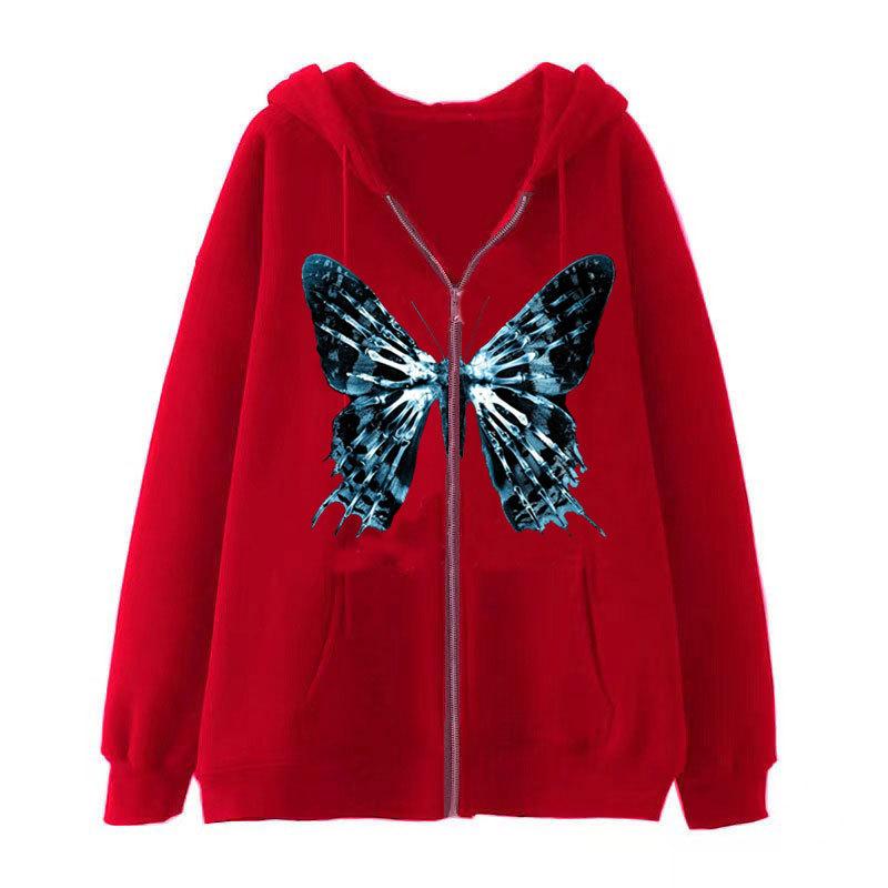 

Європейський і американський темний хіп-хоп готичний 2023 Harajuku Y2k Butterfly Zippered Hoodies для чоловіків і жінок, Harajuku Jackets and Hoodies Trend XXXL