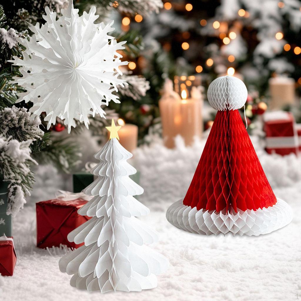 3 Honeycomb Paper Christmas Ornaments for Centerpiece, 3D, Birthday