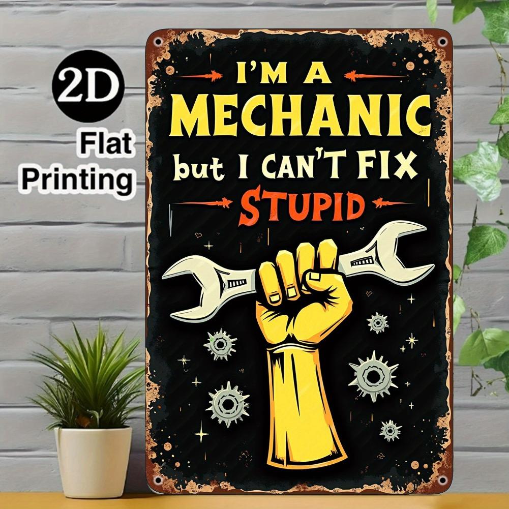 1pc 8x12" 2D Flat Printed Metal Sign - Vintage Worker & Tools Design, Gift for Car Enthusiasts Mechanics Humor Lovers