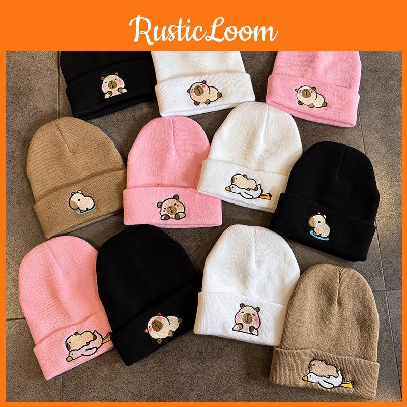 Knitted Fashion Hat With Capybara Embroidery Design Suitable For Use Daily