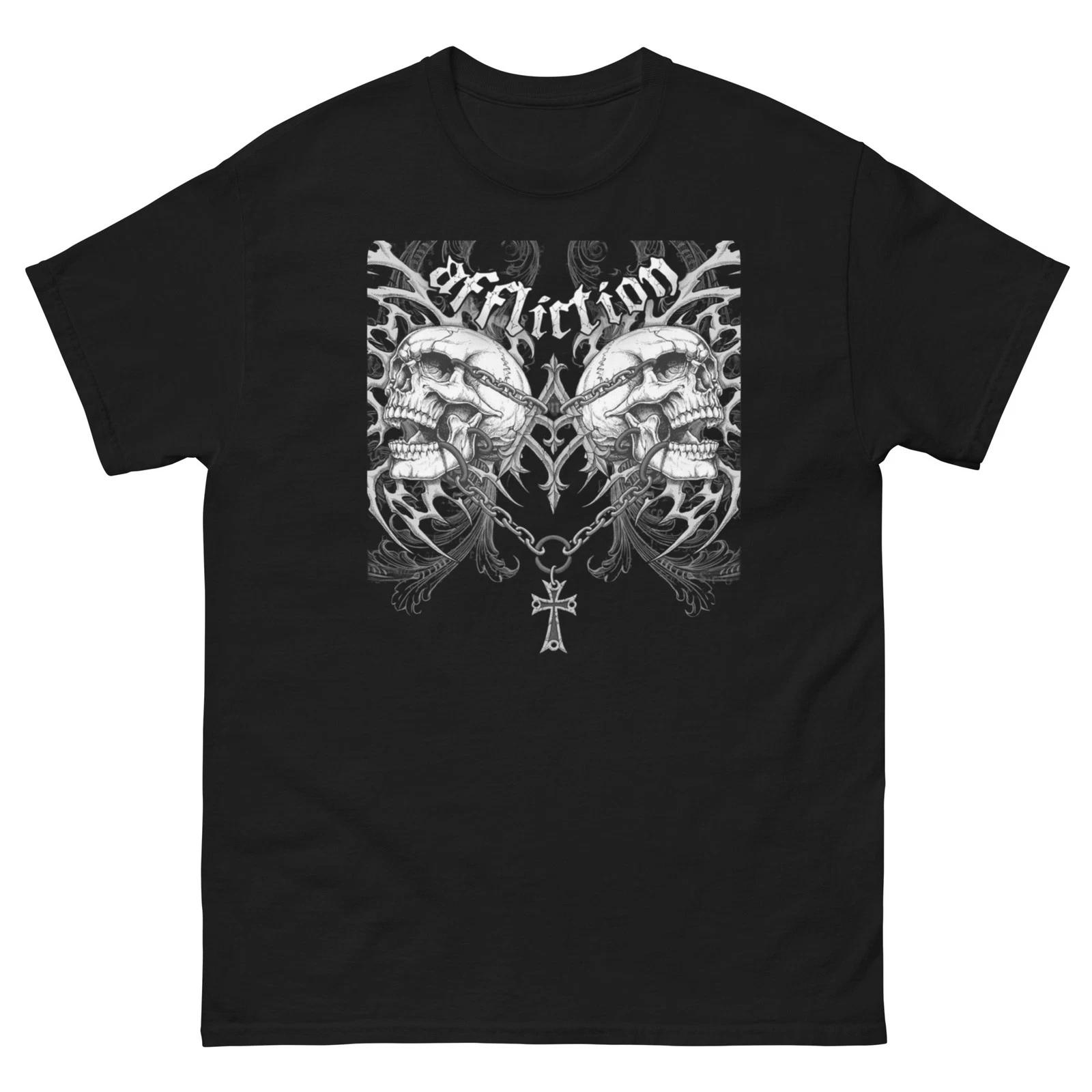 Skull Chain Cross T-Shirt Affliction Style Gothic Biker Tattoo Y2K M