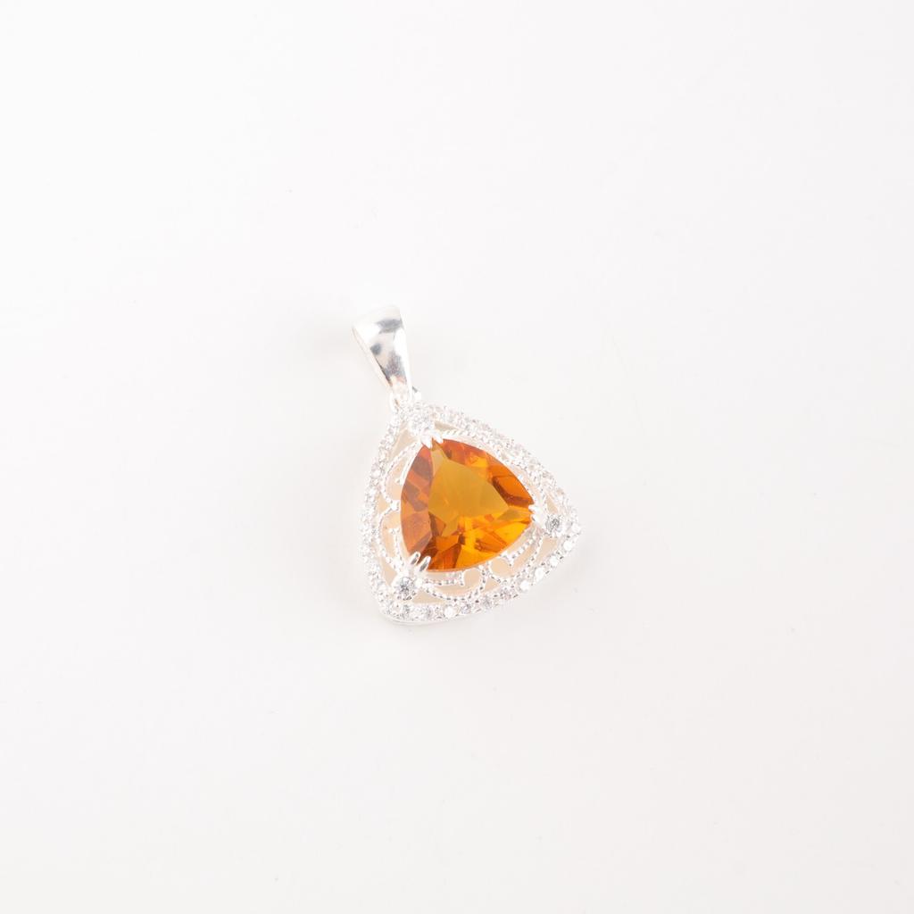 Pierre Précieuse Citrine Bijoux en Argent Sterling 925 Pendentif Zircon Cadeau d'Anniversaire CZP-8-2