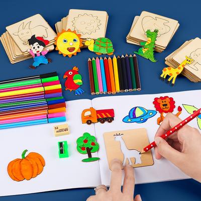 Montessori crianças brinquedos de desenho brinquedos de madeira diy pintura modelo estênceis aprendizagem brinquedos educativos para crianças presente 10/20 pçs