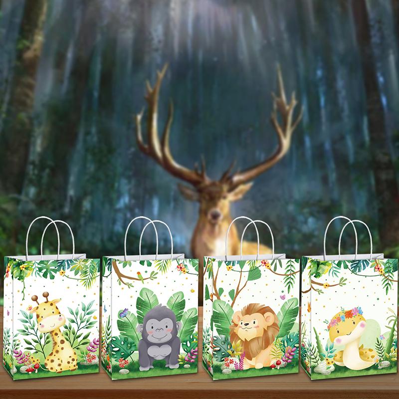 8 Stück Dschungeltier Geschenk Handtasche Cartoon Tiermuster Süßigkeitentüte Wildtier Alles Gute zum Geburtstag Party Kraftpapiertüte