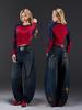 Tuogu Trendy Dames Jeans met Geborduurde Banaan en Machete, Wijde Pijpen - Losse Casual Lente Broek