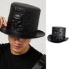 Halloween Totenkopfhut aus PU und Polyester mit breiter Krempe und schwarzer Farbe, atmungsaktiver Zylinder für Damen und Herren