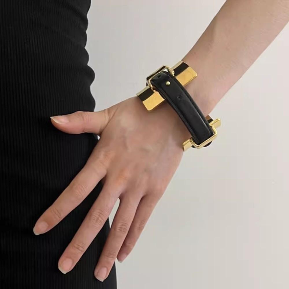 Armlet Belt Buckle Leather Bracelet Golden Women Open Bangle Exaggerated Metal Bangle  Versatile