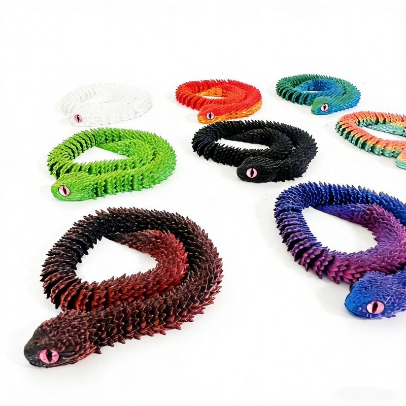 3-Pack 3D-Printed Animals - Venomous Snake, 3D-Printed Snake Toy with Articulated Skeleton
