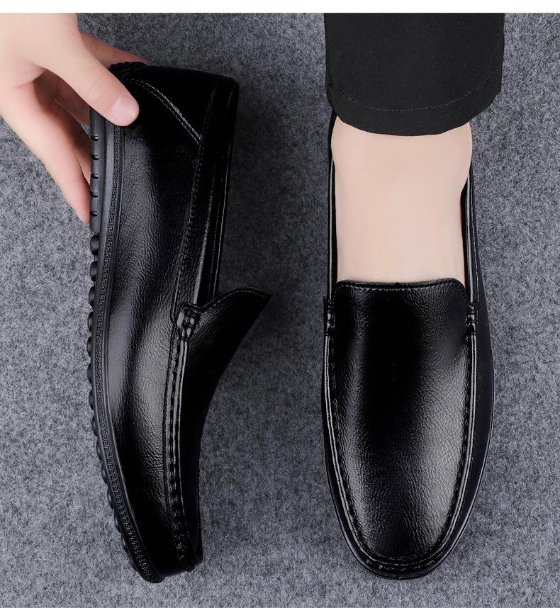 Men's Casual Leather Slip-On Shoes: Soft Sole, Comfortable Cowhide, Wedge Heel, Large Sizes