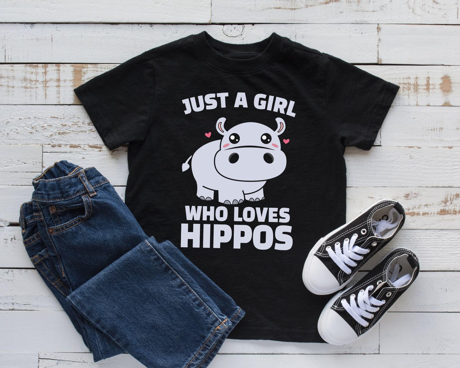 Girl Who Loves Hippos T-Shirt, Cute Hippo Kids Tee, Tank Top, T-shirt, T-shirt,T-shirt, Kids Tee Apparel Gift S