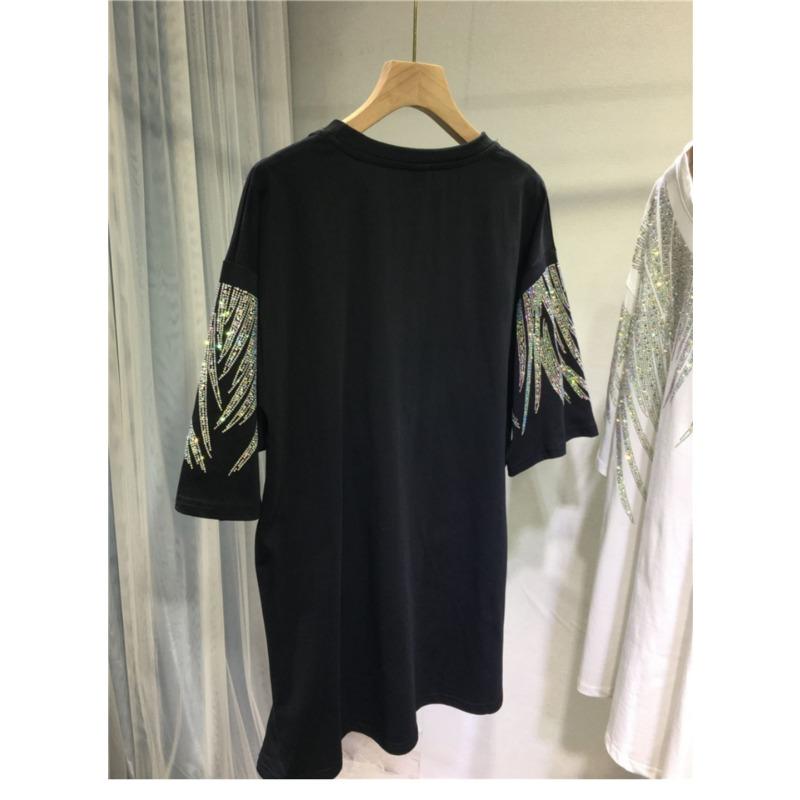 Women's Oversized T-shirt Sparkly Rhinestone Wing Design Casual Loose Short Sleeve Top