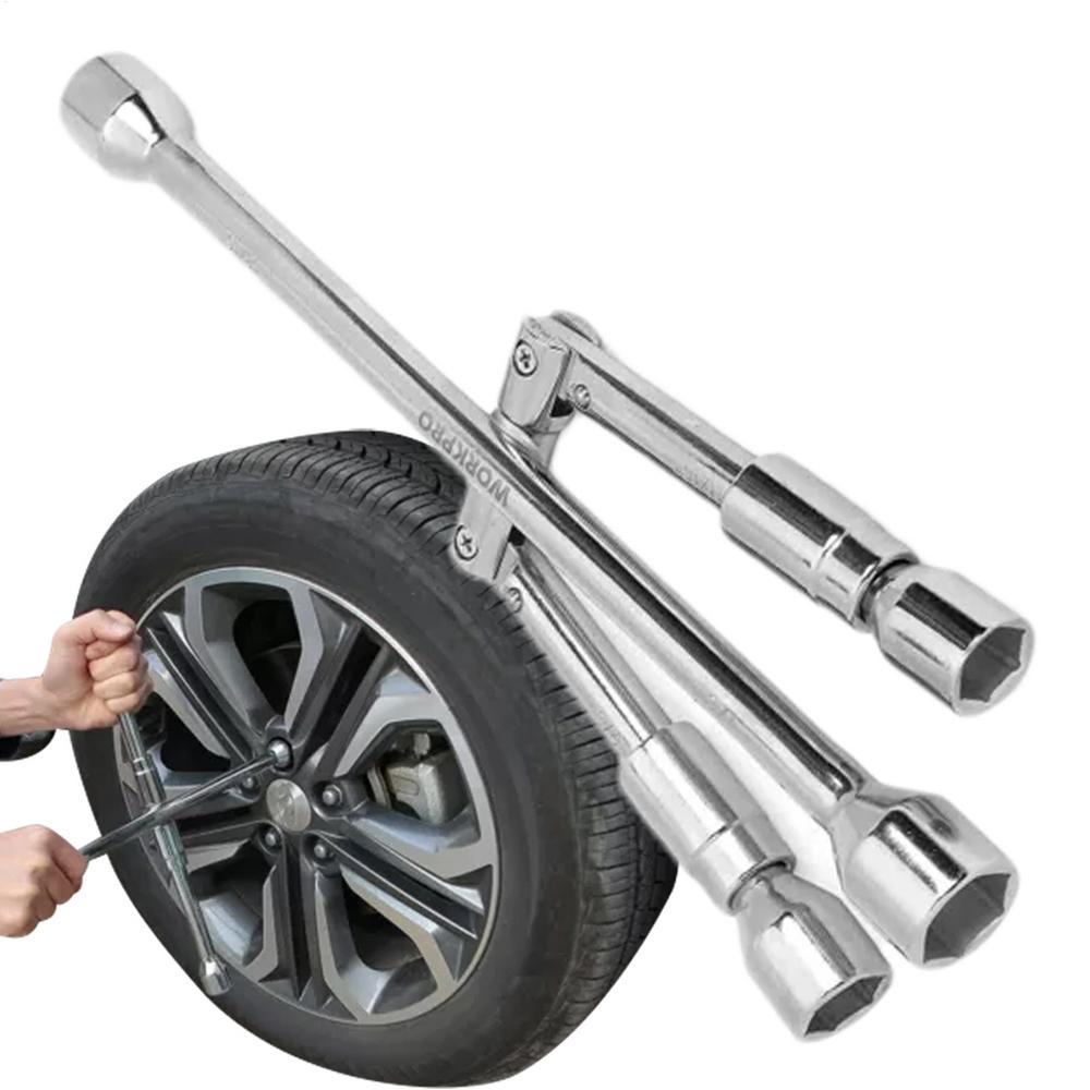 Lug Nut Wrench Carbon Steel 4-Way Wheel Wrench Nut Remover Portable Strong Tire Lug Nut Remover Heavy Duty Folding Lug Wrench