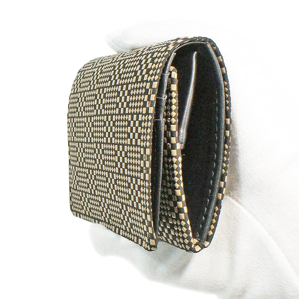 [Inden-ya] Inden Bifold Wallet with H-shaped Bill Compartment and Box-Shaped Coin Purse, Deerskin Leather, Black with White Lacquer, Small Checkered