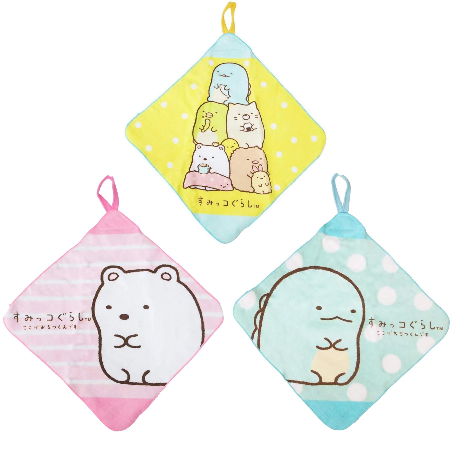 Marushin Петля Sumikko Gurashi Теплые и душевные Антибактериальные для детского сада и 6575004300 Полотенца, 3 шт., Дизайн, 28x28 см, Sumikko,