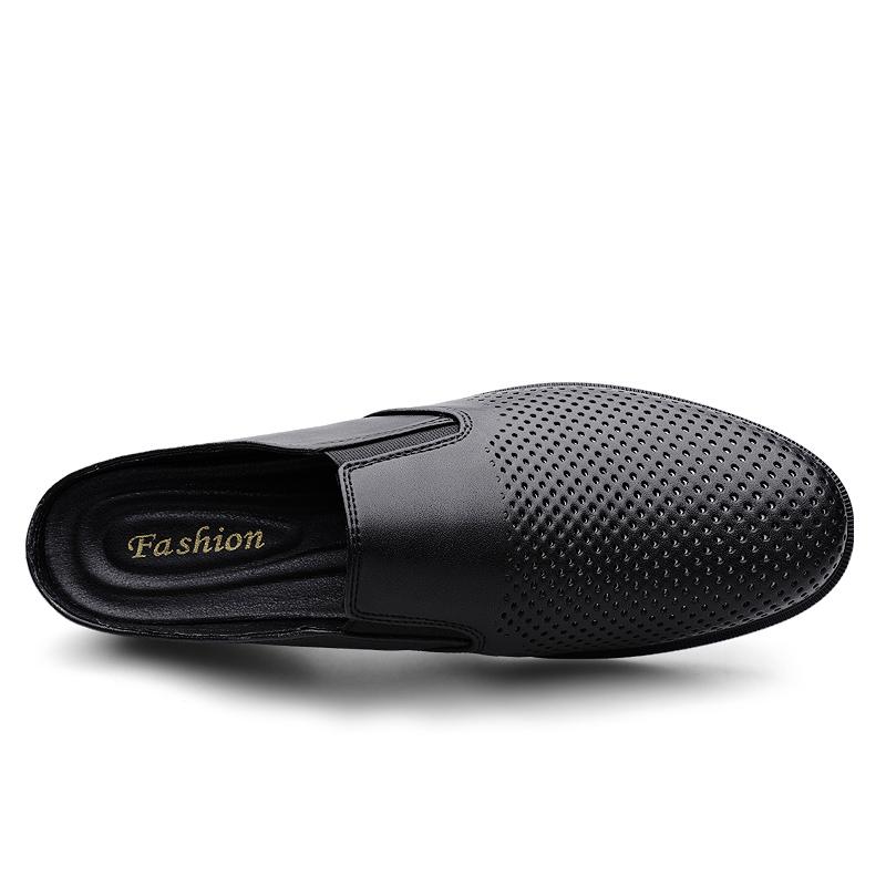 Fashion Men's Genuine Leather Large Size Breathable Sandals Summer 2025 Casual Hollow Out Slide Slippers Outdoor Anti-Slip Sandals