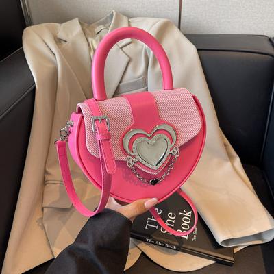 Herzförmiges Design Splicing Farbe Umhängetasche Damen Neue Mode Liebe Metallschnalle Ein-Schulter-Tasche Koreanische Vielseitige Handtasche