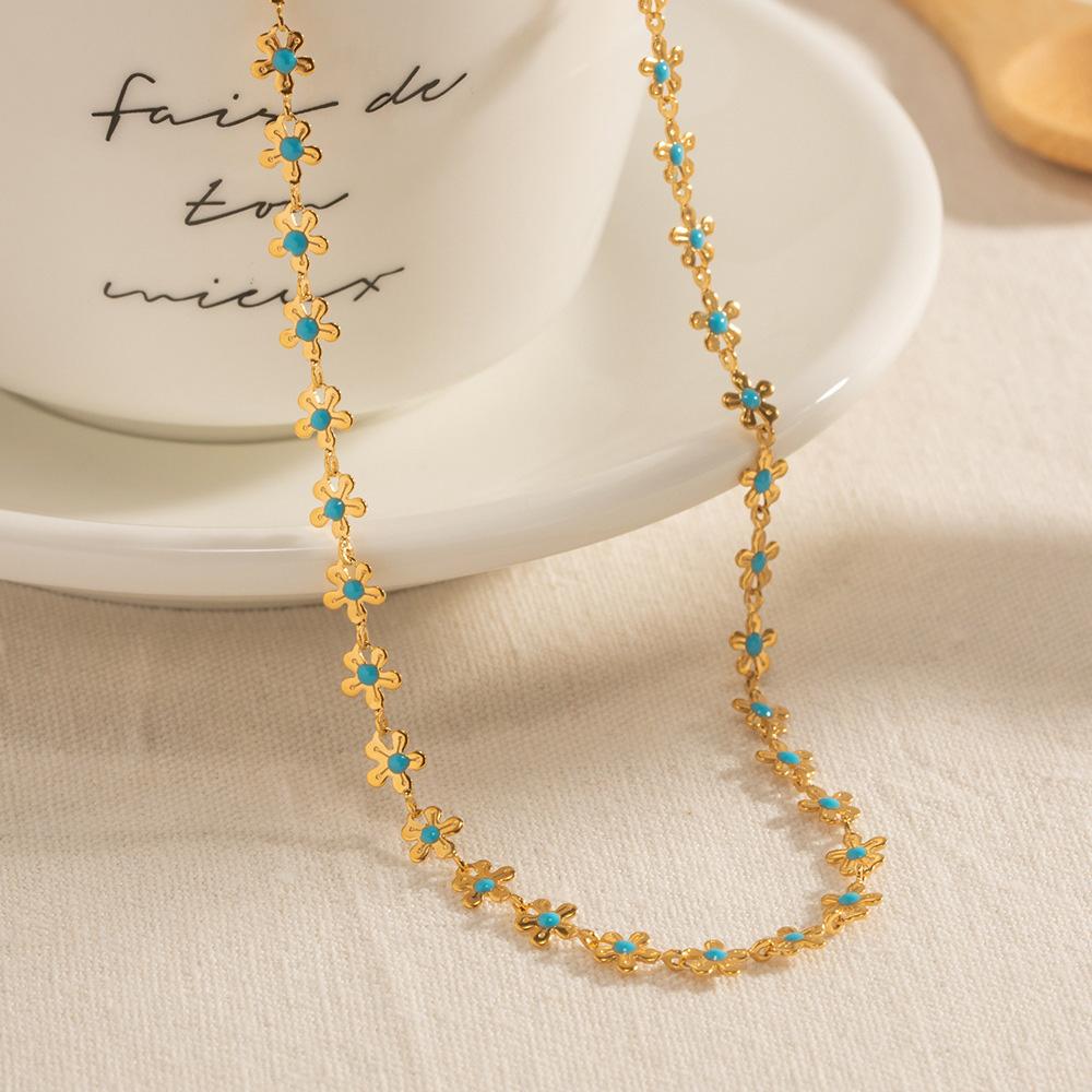 Vergulde Roestvrij Staal Waterdichte Ketting Armband Set Kleurrijke Kunstmatige Kristal Bloem Ketting Sieraden Set voor Vrouwen Cadeau