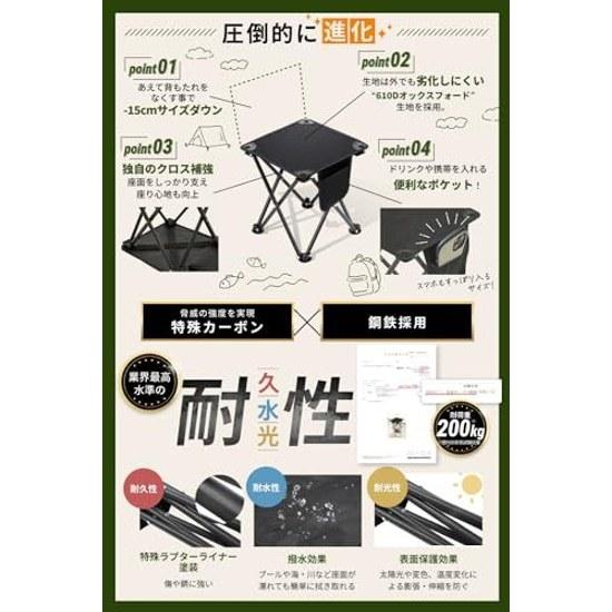 George Tokoros Setagaya Base Featured Item Folding Chair Outdoor Compact Lightweight Weight Capacity 200kg Camping (Black 1)