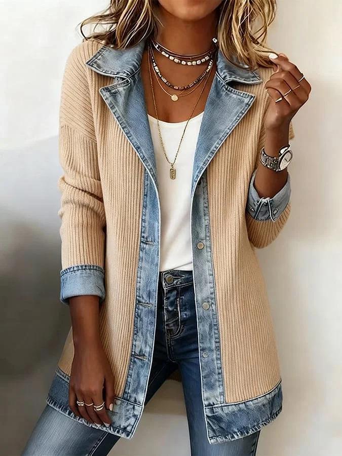 2025 Autumn Women’s Elegant Slim-fit Long-sleeve Patchwork Jacket S абрикосовый