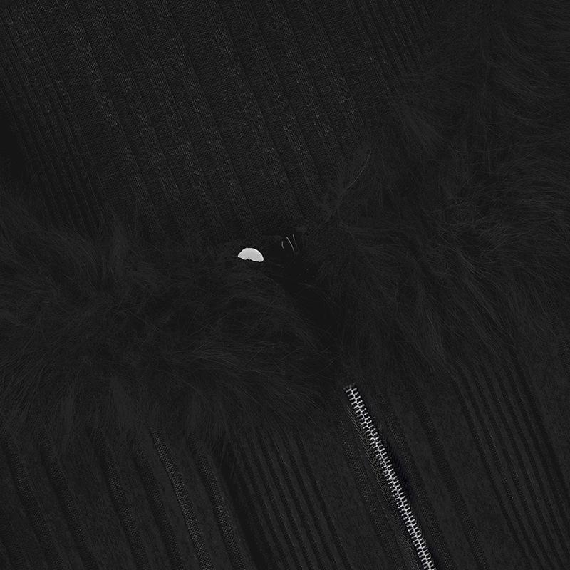 European and American Casual Fur Collar Zipper Knit Cardigan Sweater for Women