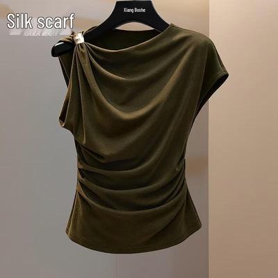 T-shirt da donna Sibaishe tinta unita, vestibilità slim, manica corta