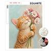 Frameless Pearl Painting Kit Cute Cat Holding Flowers DIY 3D Bead Art Canvas Relaxing Handmade Craft for Adults Home Decor