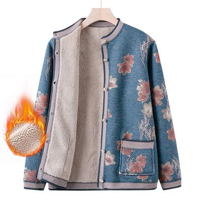 Cardigan Plus Velvet Thickened Middle-aged and Elderly Autumn and Winter Clothes for Women's Mothers Wear New Knitted Sweater Jacket