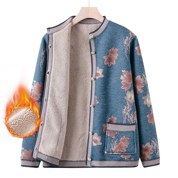 Cardigan Plus Velvet Thickened Middle-aged and Elderly Autumn and Winter Clothes for Women's Mothers Wear New Knitted Sweater Jacket