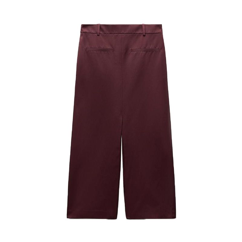 

Spring New Women s Clothing Long Wild Mid-Waist Cotton Blend Slit Design Straight-leg Midi Dress 7149075 Burgundy wine red L