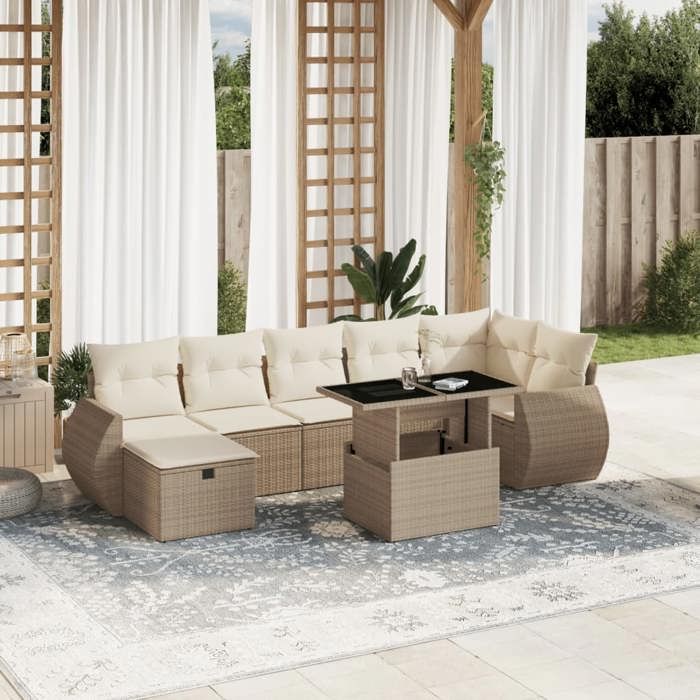 VidaXL Garden Lounge Set with Cushions 8 Pcs Beige Braided Resin 3275148