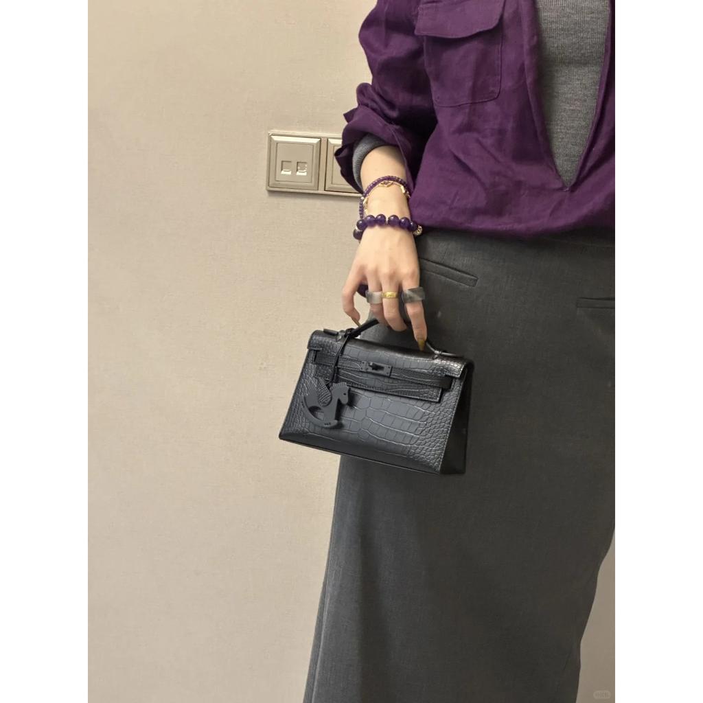 Bolsa de couro bovino de primeira camada com padrão de crocodilo fosco, bolsa de mão feminina de couro genuíno de primeira geração, bolsa de ombro mensageiro