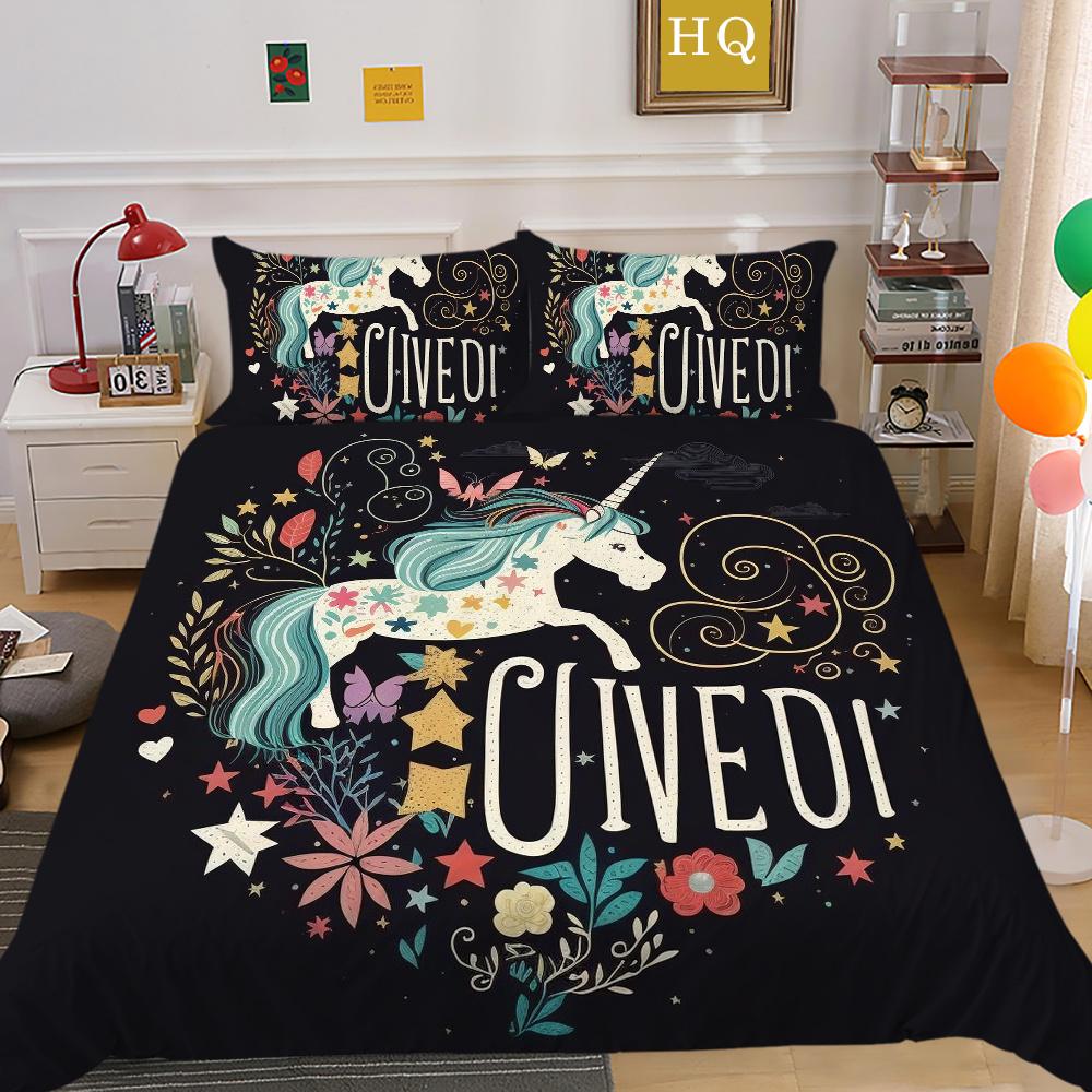 

Чехол на кровать с принтом единорога, домашнее постельное белье, один размер, полиэстер, детский милый комплект постельного белья высокого качества EU Single 135x200cm