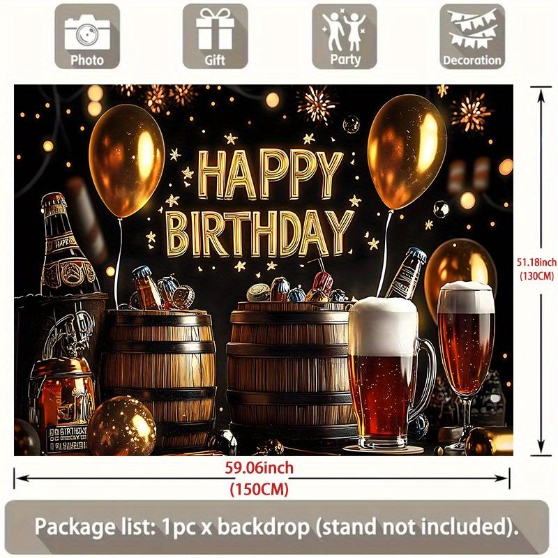 1 golden birthday beer themed party banner including balloons beer barrels and flashlights ss