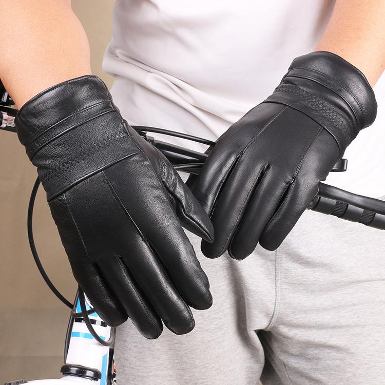 Winter Leather Gloves for Men Outdoor Riding Warm Gloves for Driving Outdoor Cold Proof Plus Velvet Thickened Sheepskin Gloves