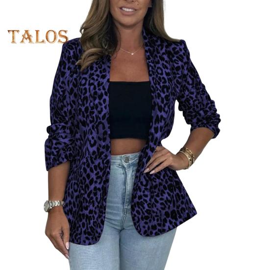 

Женский пиджак с лацканами, длинный рукав, на одной пуговице, пиджак с цветным леопардовым принтом, приталенный деловой повседневный пиджак XXL синий