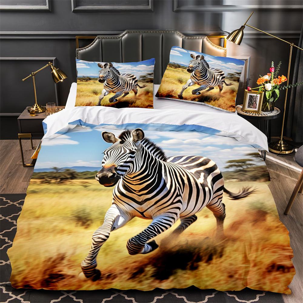 Cartoon Zebra Fashion Quilt Cover Set, Polyester Bedding 1pc Quilt Cover + 1/2pcs Pillowcase, No Quilt Core Soft and Comfortable