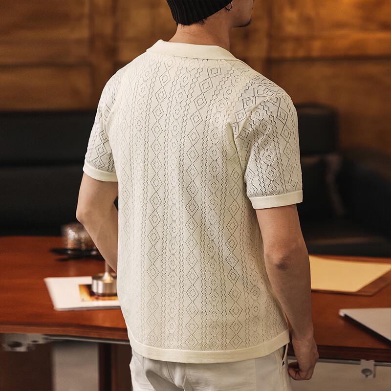 Men's Ice Silk Hollow Knit Short Sleeve Polo Cardigan